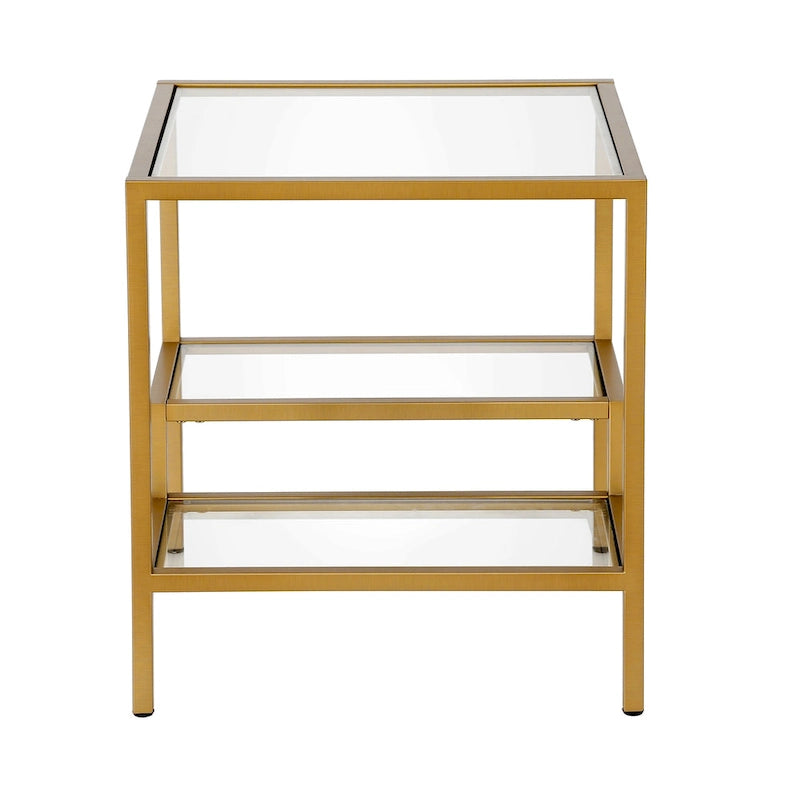 Two-Tier Glass Side Table – Brass / Blackened Bronze / Satin Nickel, Single Use
