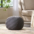 Dark Grey / Ivory Knitted Round Pouf, Indoor & Outdoor, Seats 1