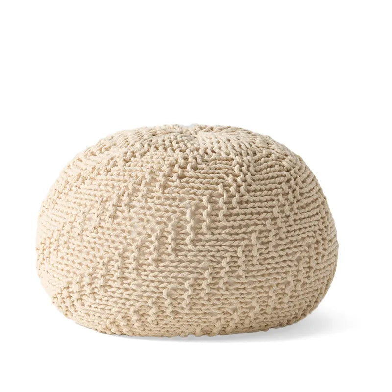 Dark Grey / Ivory Knitted Round Pouf, Indoor & Outdoor, Seats 1