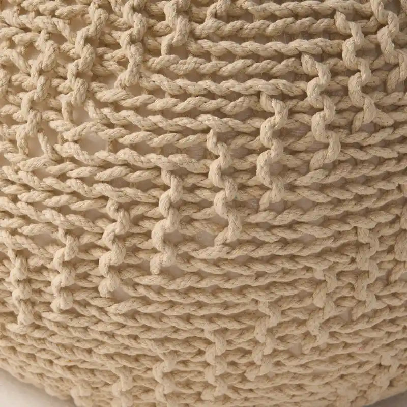 Dark Grey / Ivory Knitted Round Pouf, Indoor & Outdoor, Seats 1