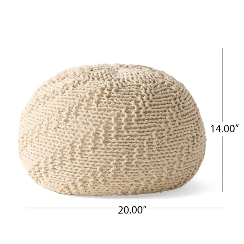 Dark Grey / Ivory Knitted Round Pouf, Indoor & Outdoor, Seats 1