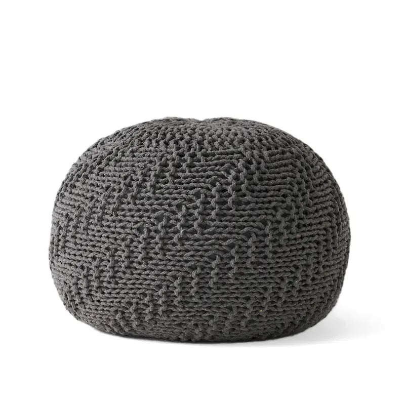 Dark Grey / Ivory Knitted Round Pouf, Indoor & Outdoor, Seats 1