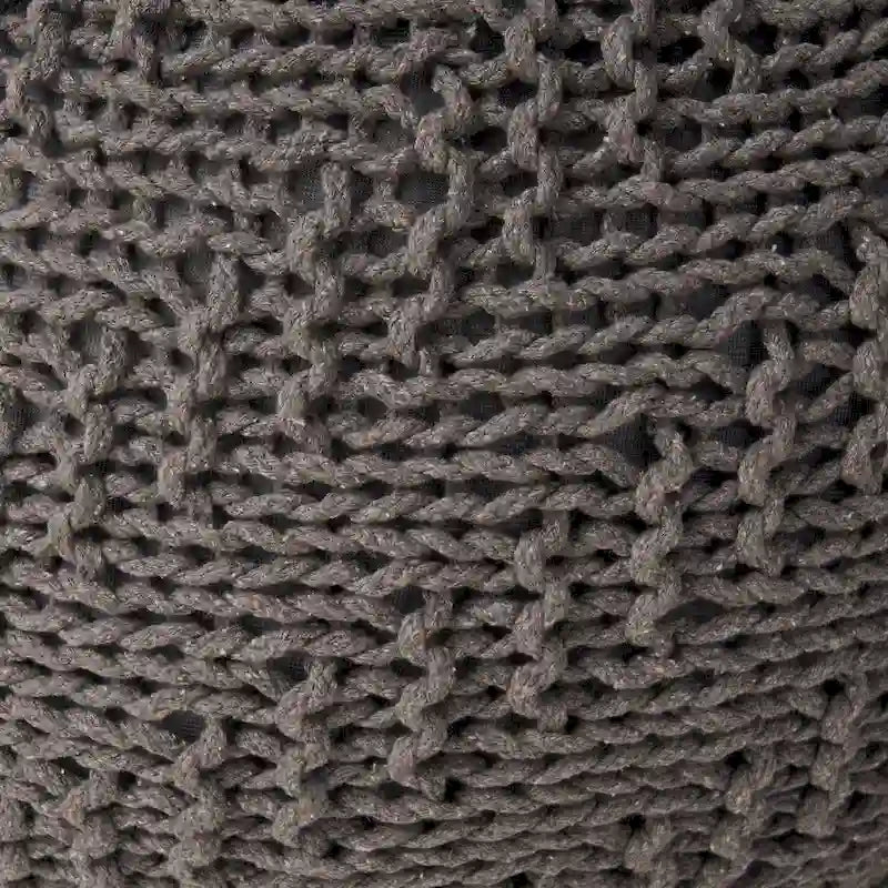 Dark Grey / Ivory Knitted Round Pouf, Indoor & Outdoor, Seats 1
