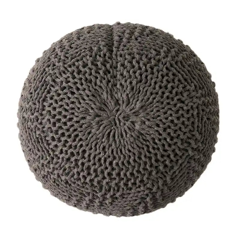 Dark Grey / Ivory Knitted Round Pouf, Indoor & Outdoor, Seats 1