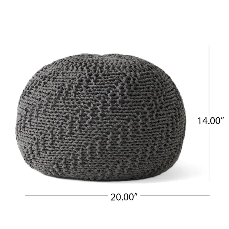 Dark Grey / Ivory Knitted Round Pouf, Indoor & Outdoor, Seats 1