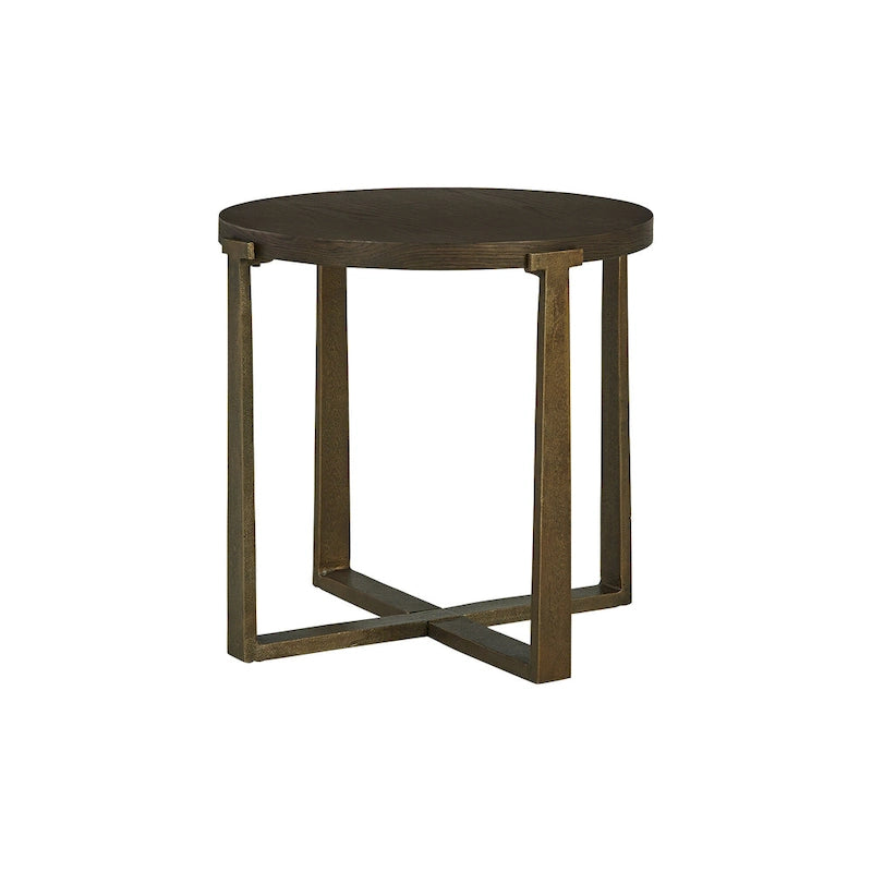 Gold / Grey Round End Table, Contemporary Style, Single