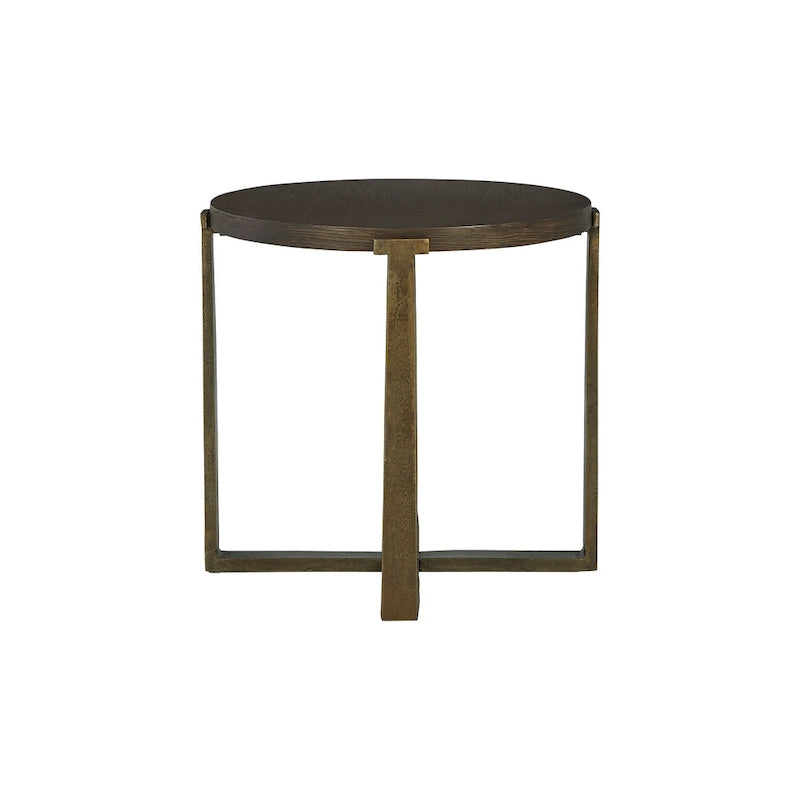 Gold / Grey Round End Table, Contemporary Style, Single