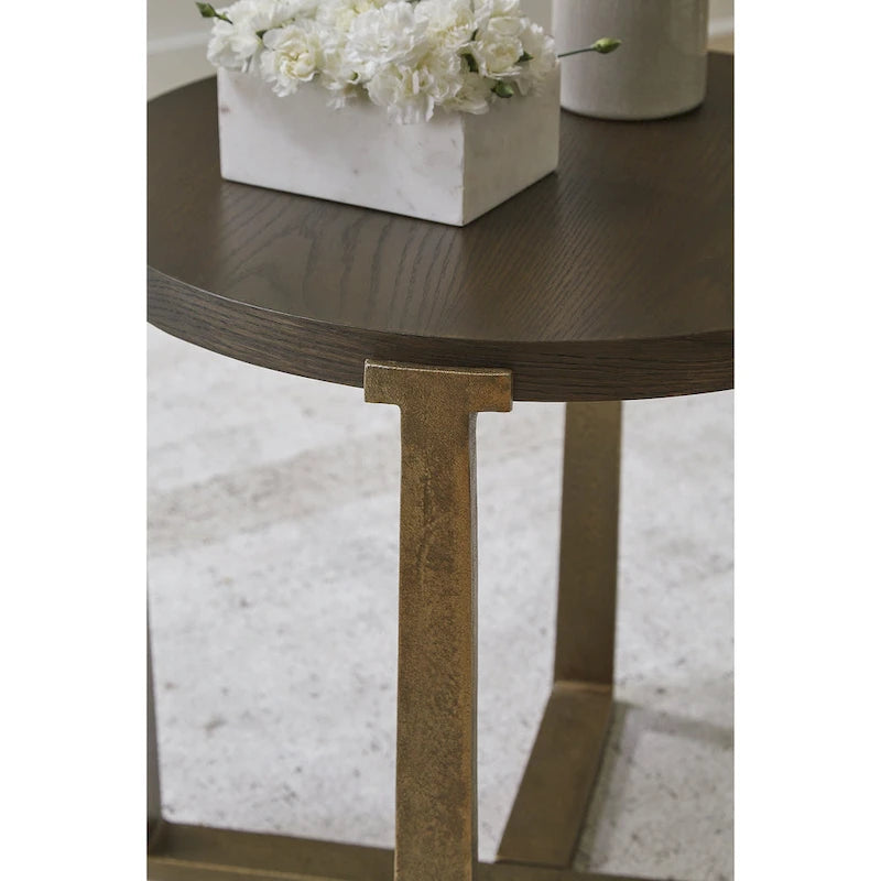 Gold / Grey Round End Table, Contemporary Style, Single