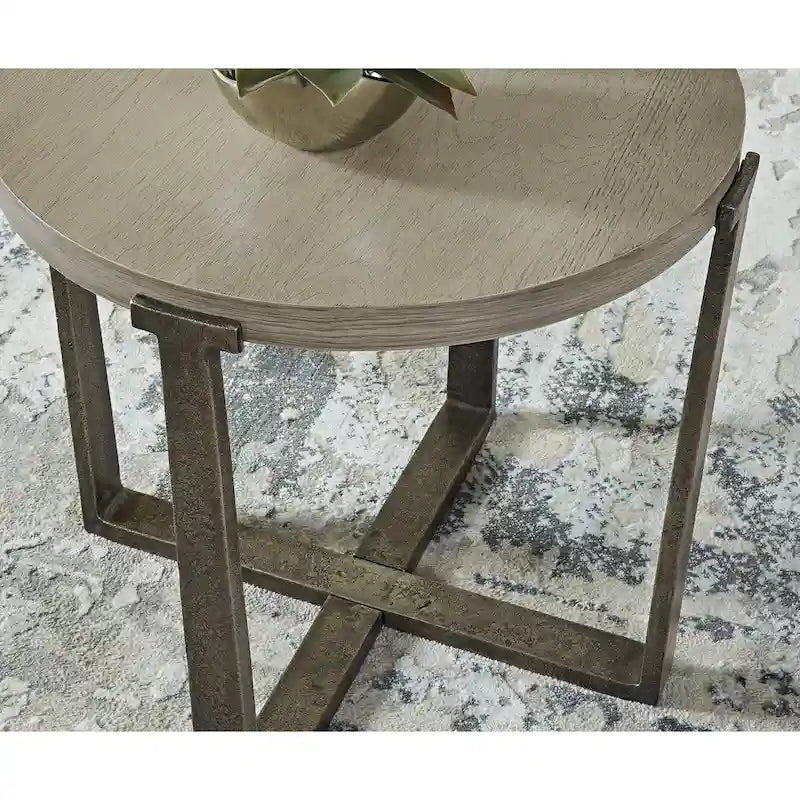 Gold / Grey Round End Table, Contemporary Style, Single