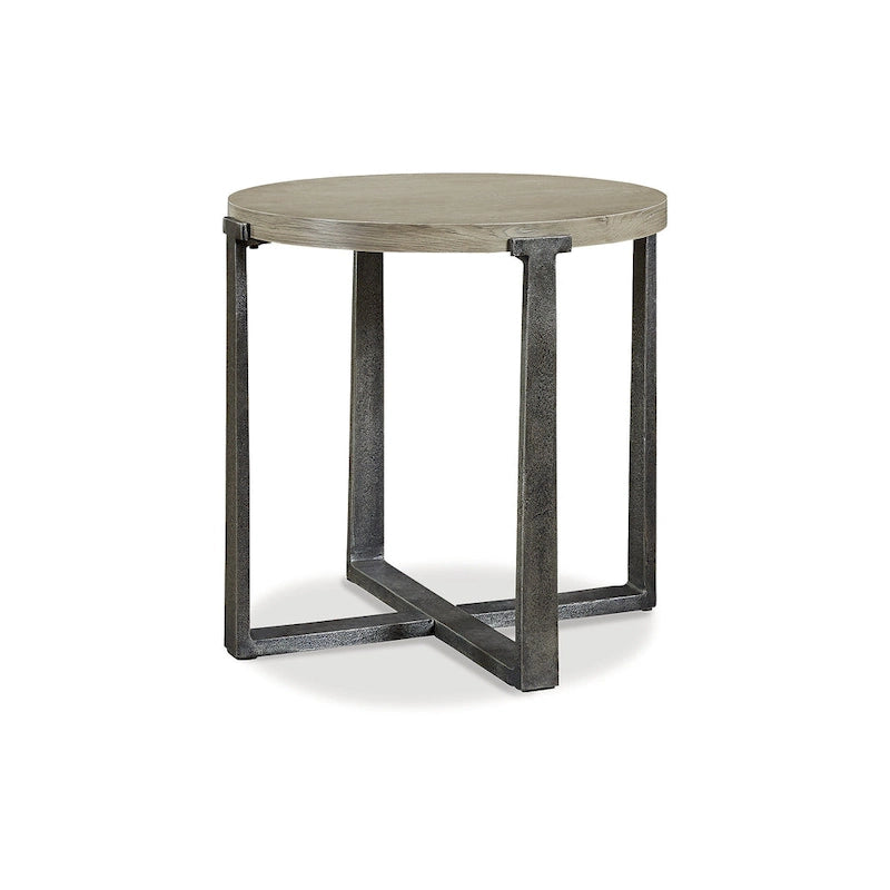 Gold / Grey Round End Table, Contemporary Style, Single