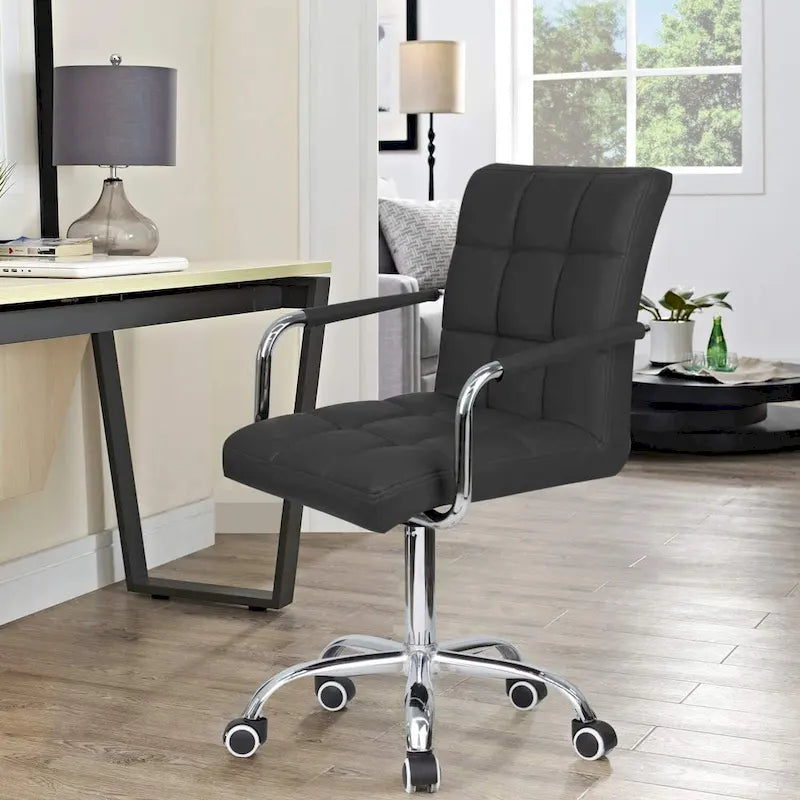 White / Black Mid-Back PU Leather Office Chair | Adjustable Height | 360° Swivel | 1-Person