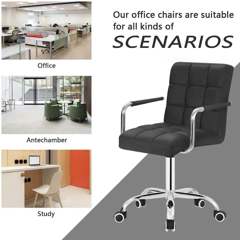 White / Black Mid-Back PU Leather Office Chair | Adjustable Height | 360° Swivel | 1-Person