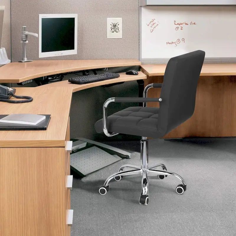 White / Black Mid-Back PU Leather Office Chair | Adjustable Height | 360° Swivel | 1-Person