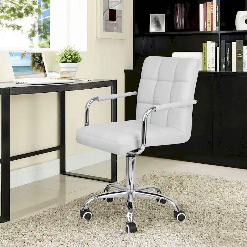 White / Black Mid-Back PU Leather Office Chair | Adjustable Height | 360° Swivel | 1-Person