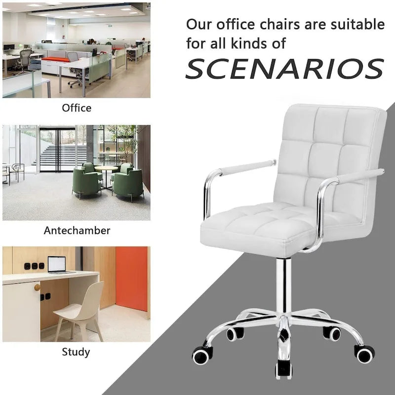 White / Black Mid-Back PU Leather Office Chair | Adjustable Height | 360° Swivel | 1-Person