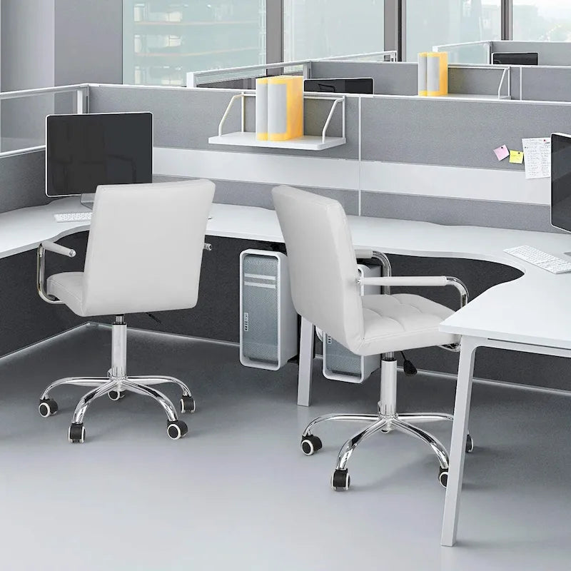 White / Black Mid-Back PU Leather Office Chair | Adjustable Height | 360° Swivel | 1-Person