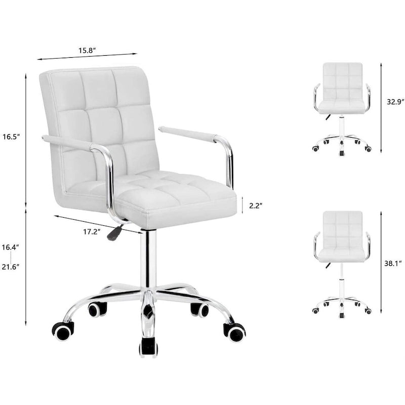White / Black Mid-Back PU Leather Office Chair | Adjustable Height | 360° Swivel | 1-Person