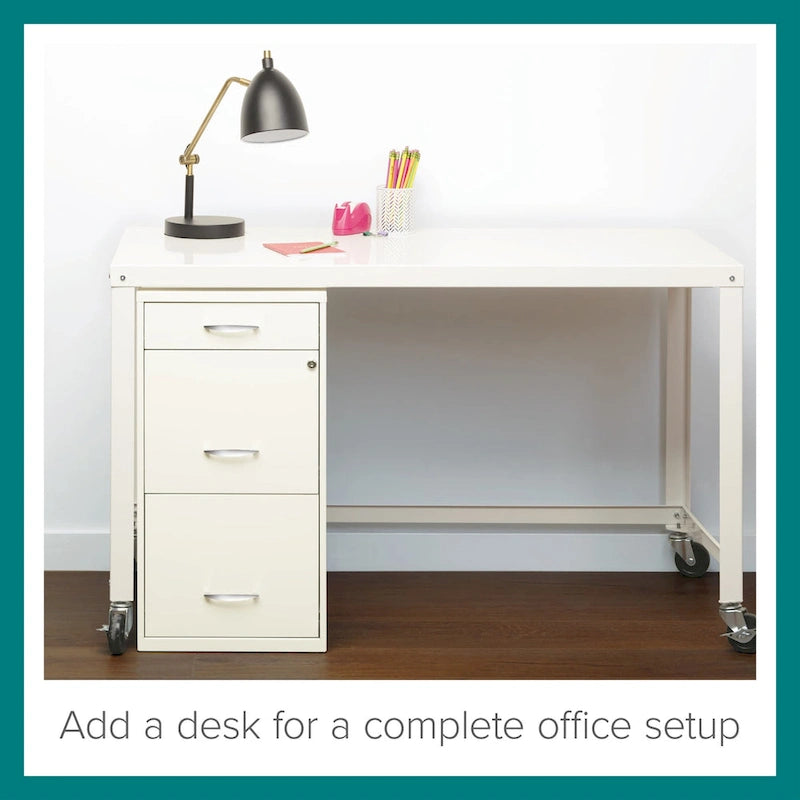 Off-White Steel File Cabinet, 3-Drawer, Single-User