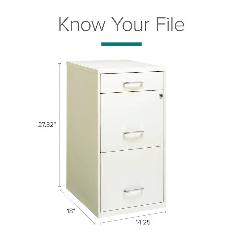 Off-White Steel File Cabinet, 3-Drawer, Single-User