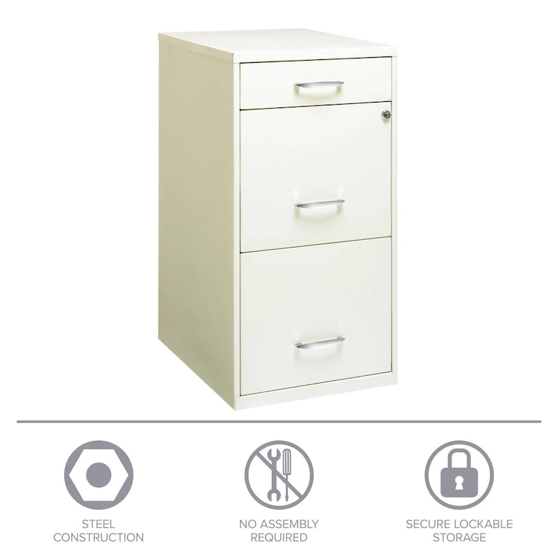 Off-White Steel File Cabinet, 3-Drawer, Single-User