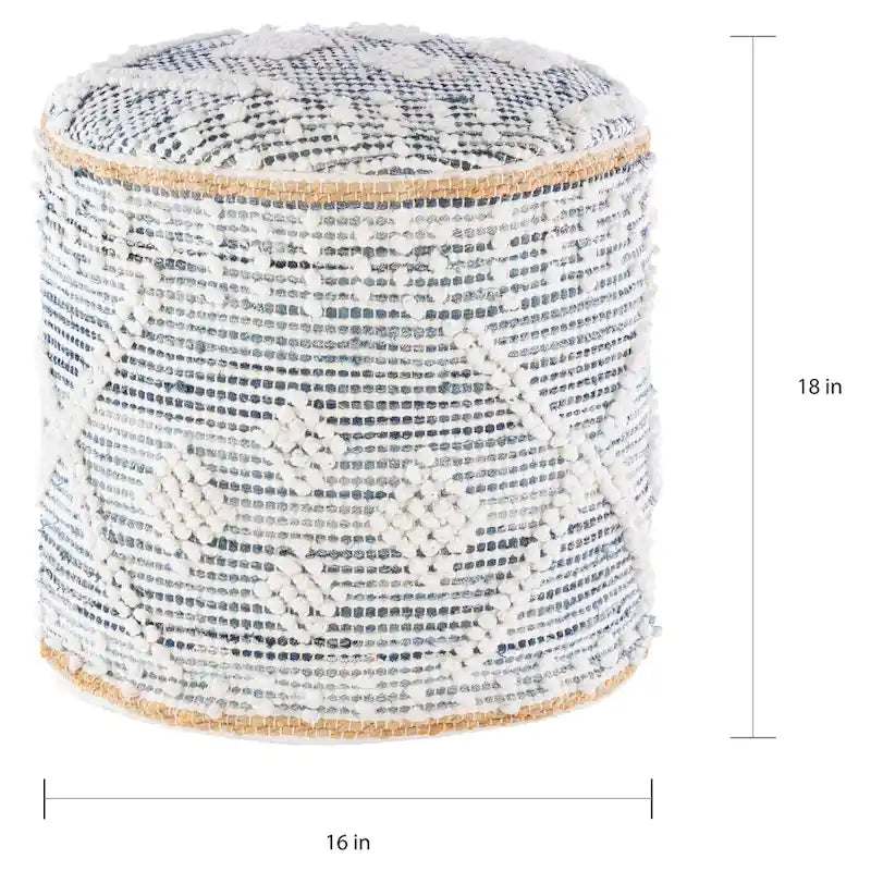 White Polyester Cylinder Pouf – 1-Person, 18"×18"×16"