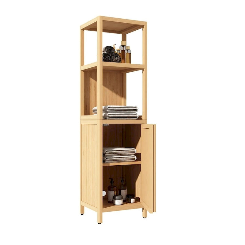 Natural Bamboo Floor Storage Cabinet – 2 Shelves + Door, 1-Person Assembly