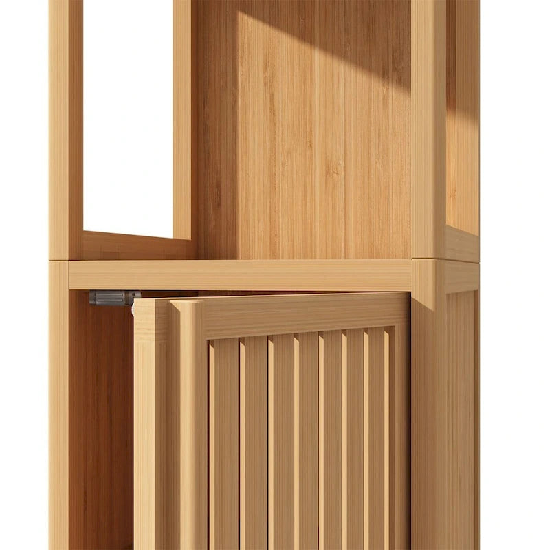Natural Bamboo Floor Storage Cabinet – 2 Shelves + Door, 1-Person Assembly
