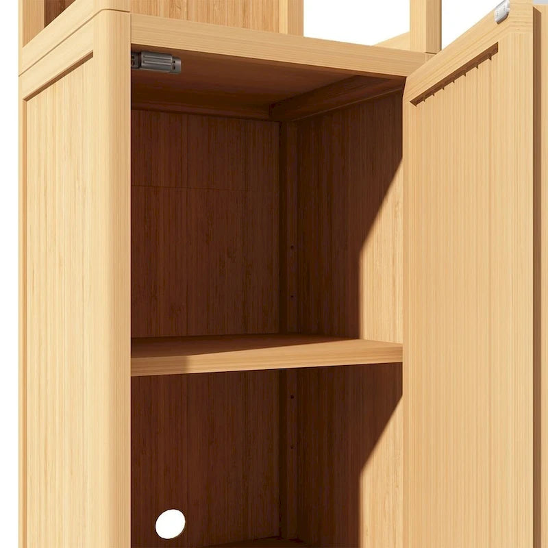 Natural Bamboo Floor Storage Cabinet – 2 Shelves + Door, 1-Person Assembly