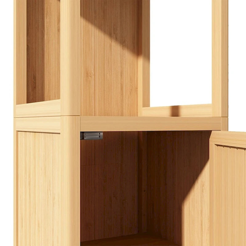 Natural Bamboo Floor Storage Cabinet – 2 Shelves + Door, 1-Person Assembly
