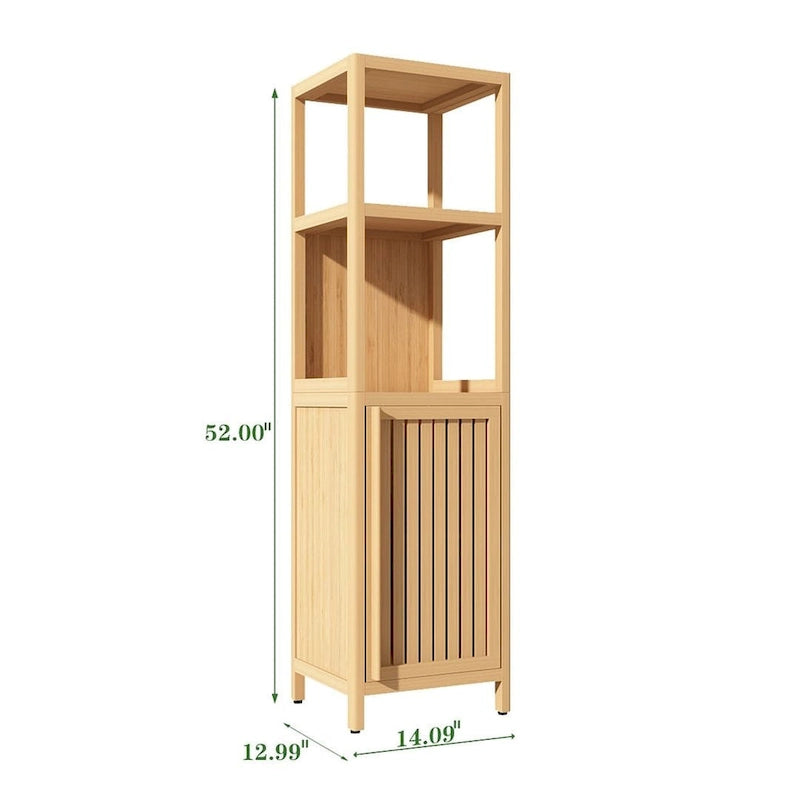 Natural Bamboo Floor Storage Cabinet – 2 Shelves + Door, 1-Person Assembly