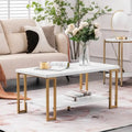 White & Gold Double-Layer Coffee Table for Living Room