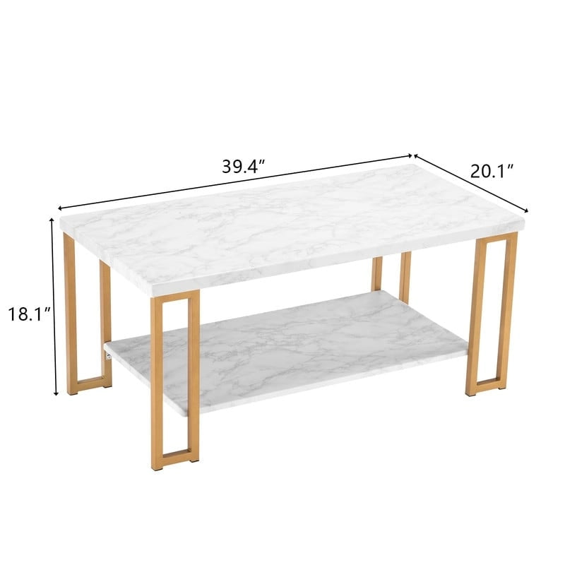 White & Gold Double-Layer Coffee Table for Living Room