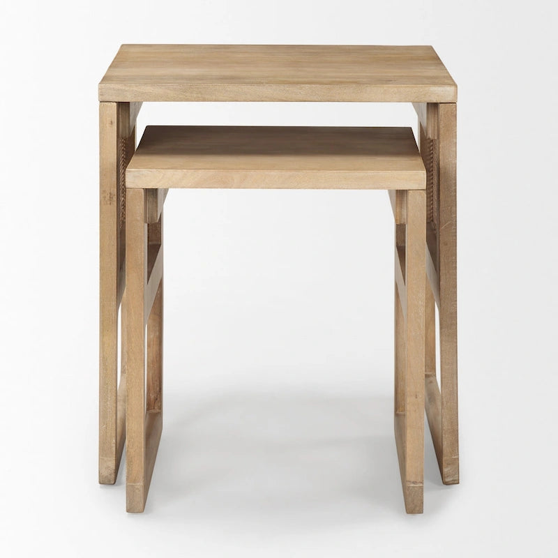 Medium Brown / Light Brown Square Nesting Accent Tables, Set of 2, Seats 2