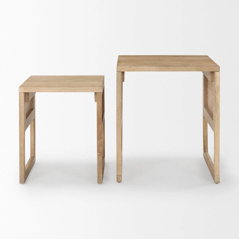 Medium Brown / Light Brown Square Nesting Accent Tables, Set of 2, Seats 2