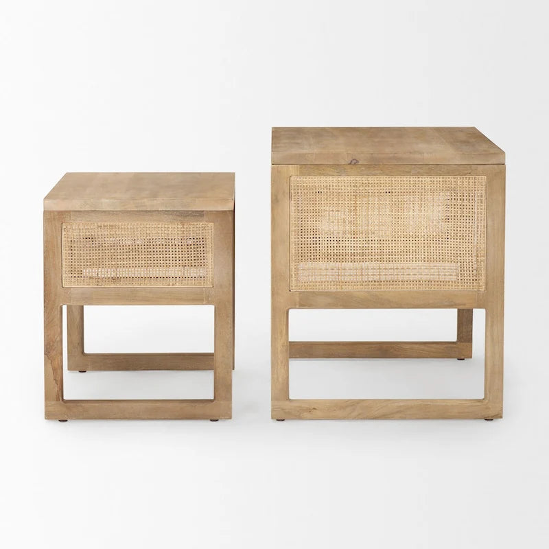 Medium Brown / Light Brown Square Nesting Accent Tables, Set of 2, Seats 2