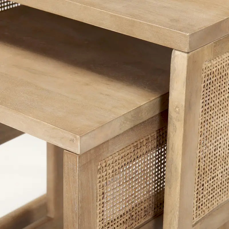 Medium Brown / Light Brown Square Nesting Accent Tables, Set of 2, Seats 2