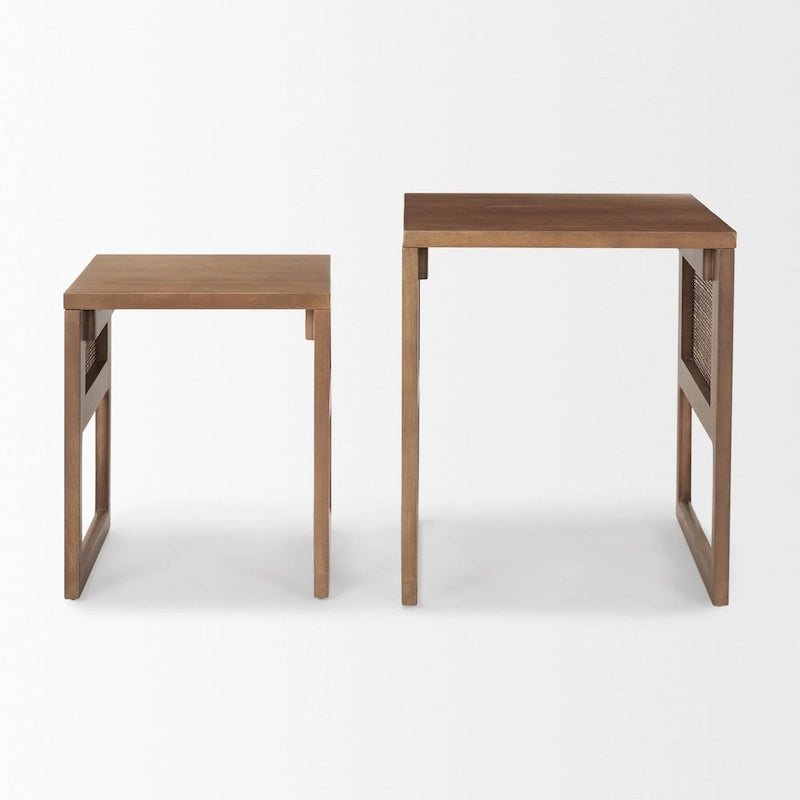 Medium Brown / Light Brown Square Nesting Accent Tables, Set of 2, Seats 2