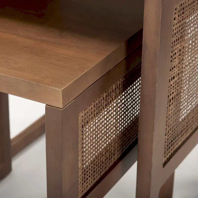 Medium Brown / Light Brown Square Nesting Accent Tables, Set of 2, Seats 2