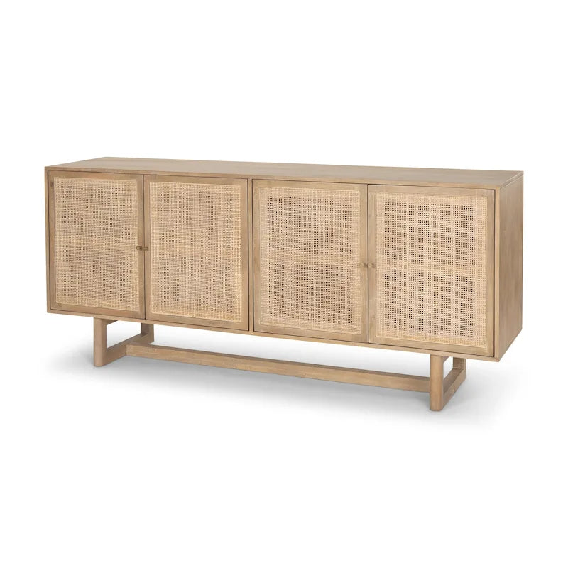 Light/Medium Brown Cane-Front 4-Door Sideboard