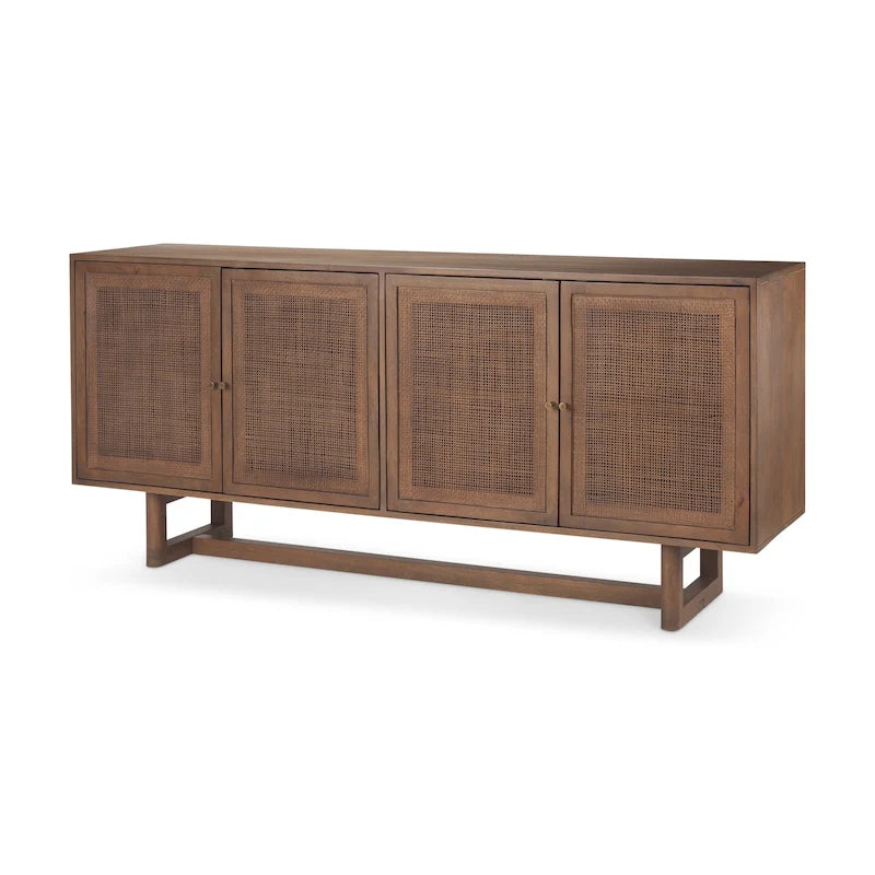 Light/Medium Brown Cane-Front 4-Door Sideboard