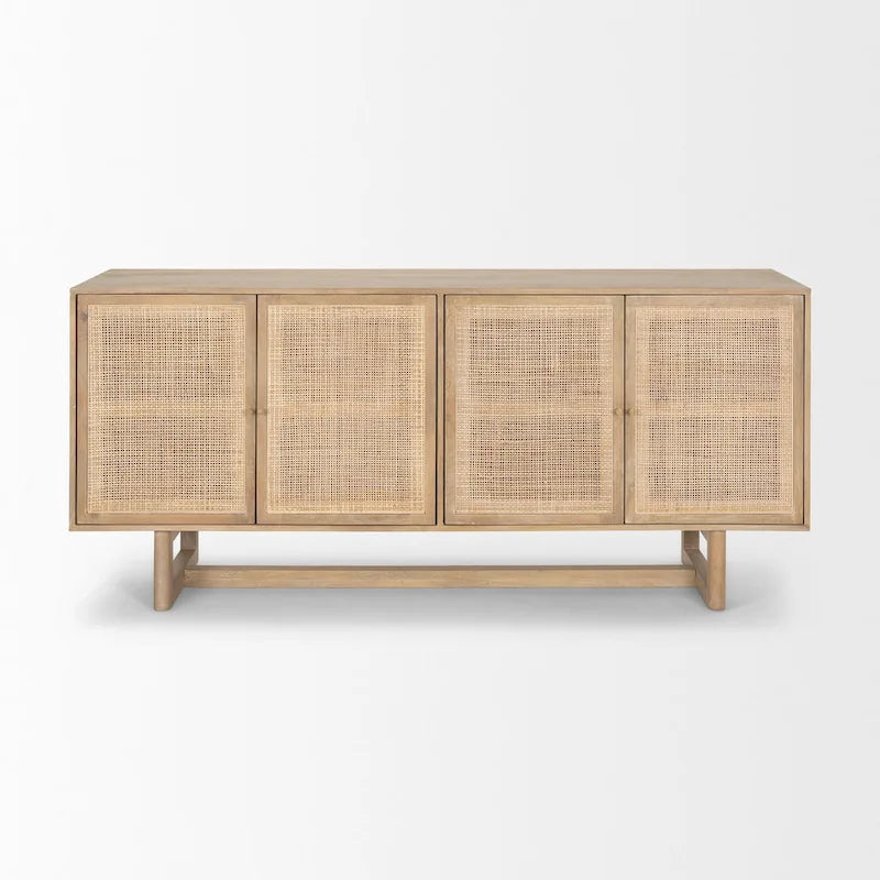 Light/Medium Brown Cane-Front 4-Door Sideboard