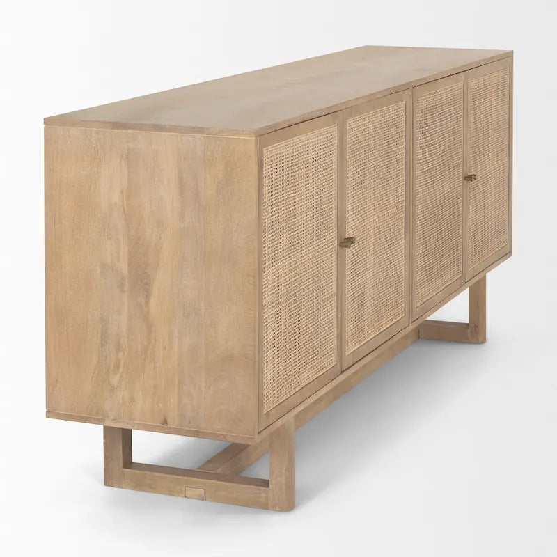 Light/Medium Brown Cane-Front 4-Door Sideboard