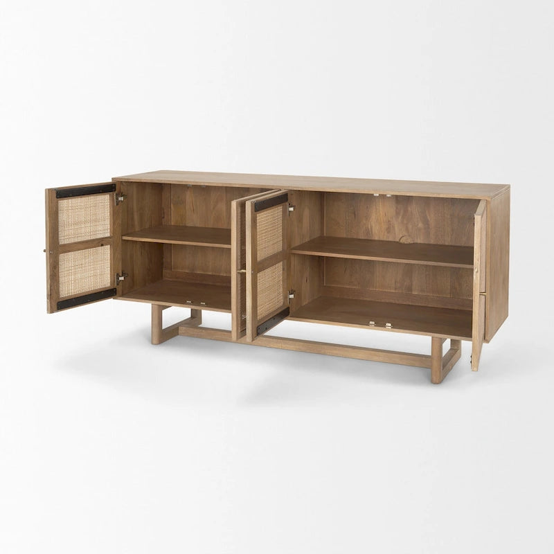 Light/Medium Brown Cane-Front 4-Door Sideboard