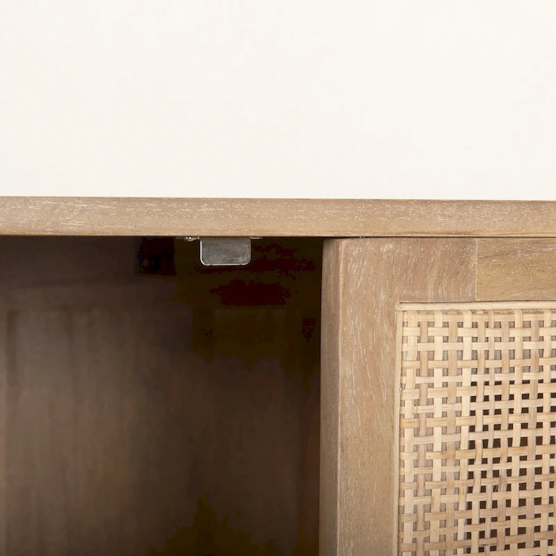 Light/Medium Brown Cane-Front 4-Door Sideboard