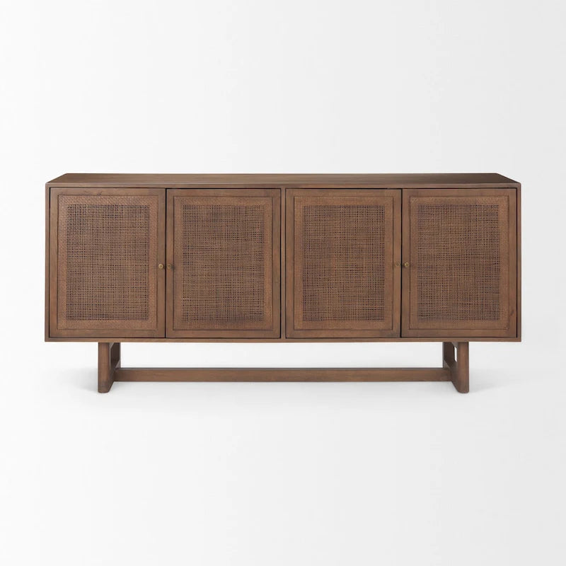 Light/Medium Brown Cane-Front 4-Door Sideboard