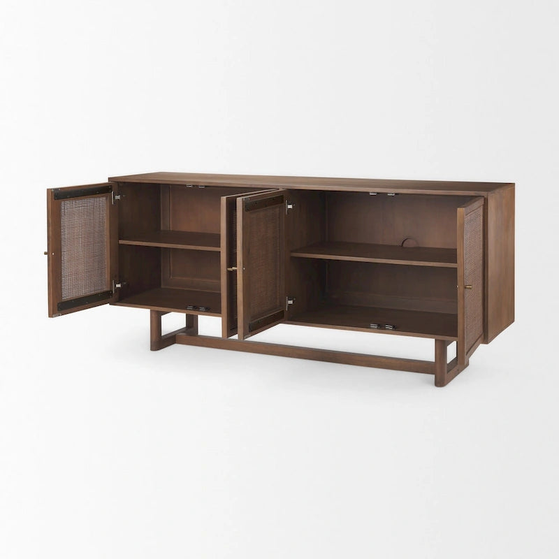 Light/Medium Brown Cane-Front 4-Door Sideboard