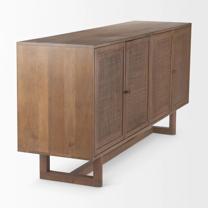 Light/Medium Brown Cane-Front 4-Door Sideboard