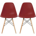 Red / Armless Shell Style / Set of 2 – Plastic Dining Chairs with Wooden Eiffel Legs