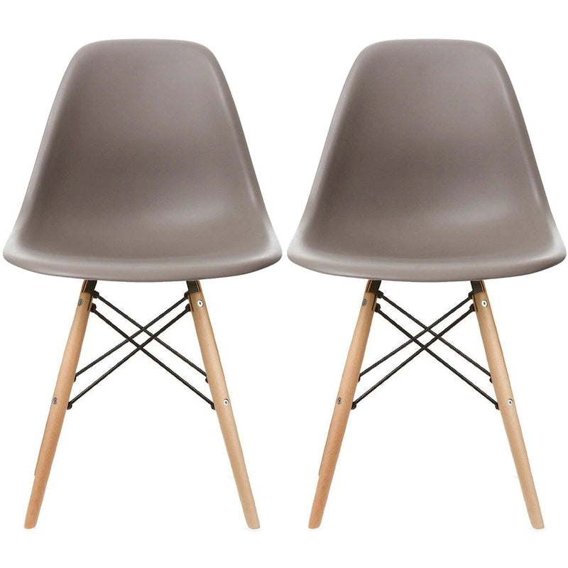 Red / Armless Shell Style / Set of 2 – Plastic Dining Chairs with Wooden Eiffel Legs