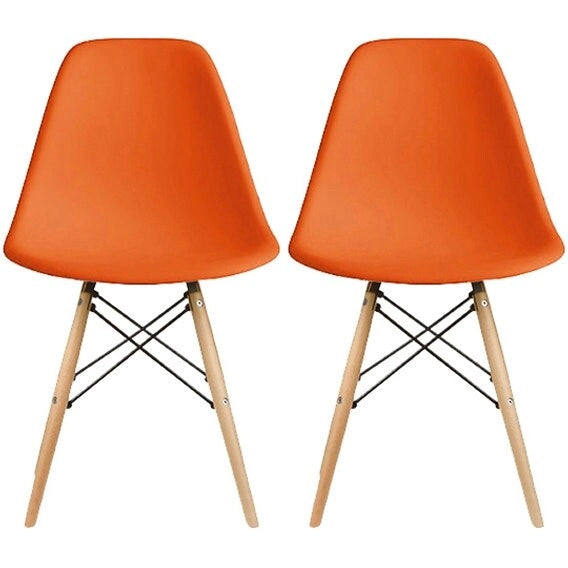Red / Armless Shell Style / Set of 2 – Plastic Dining Chairs with Wooden Eiffel Legs